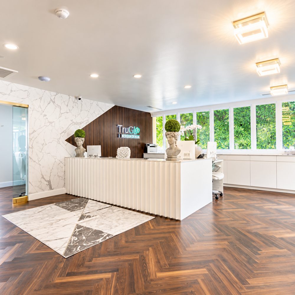 Reception desk at TruGlo Modern Dental Beverly Hills